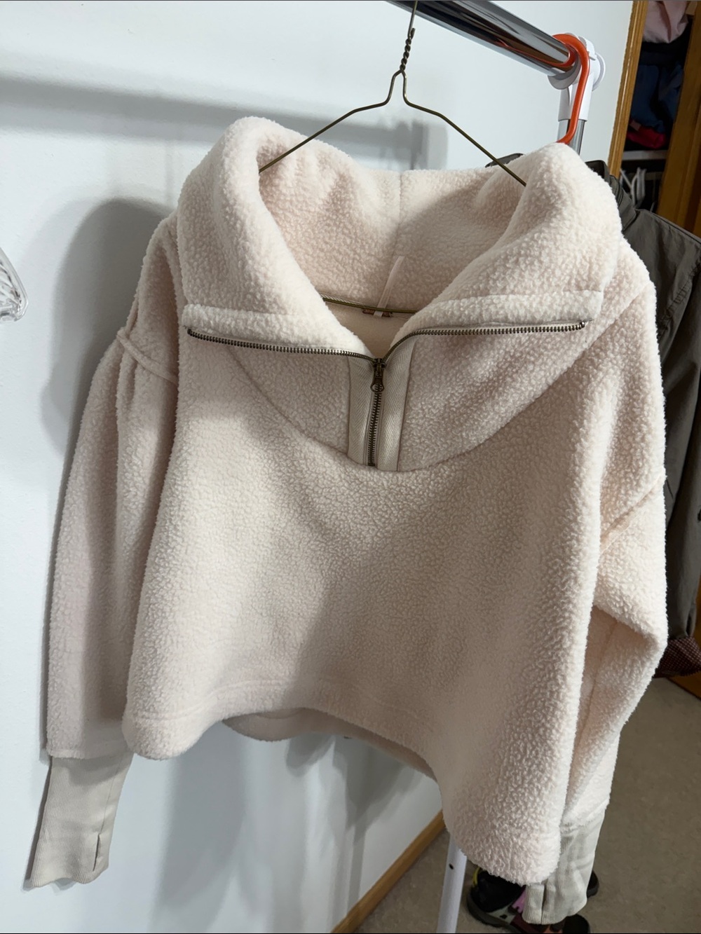 Free People Light Cream Sherpa Half-Zip Pullover Jacket